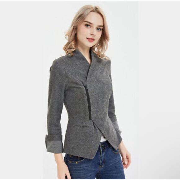 Cabi Rebel Moto Asymmetrical Zip Up‎ Flint Ponte Knit Jacket Gray Size S - Picture 1 of 10